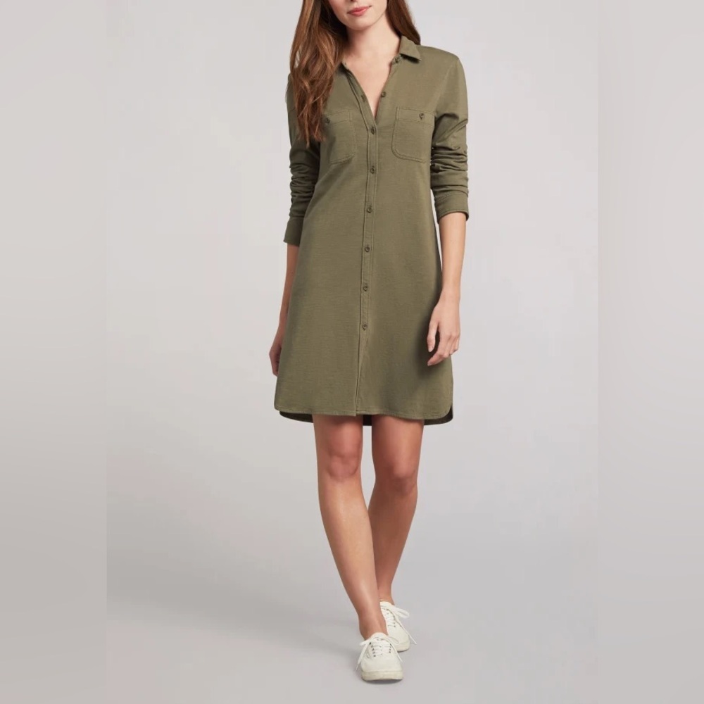 NWT FAHERTY Knit‎ Seasons Dress Long Sleeve Midi Olive  Medium